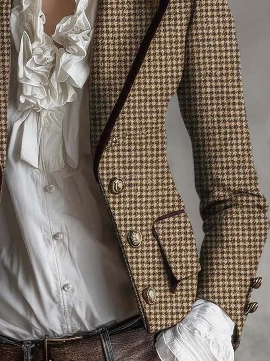 Vintage Tweed Houndstooth Tailored Blazer