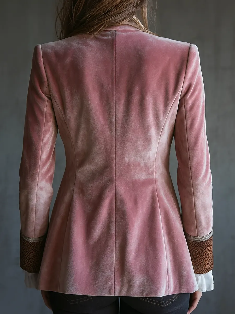 Vintage Eco-friendly Velvet Leopard Collar Jacket