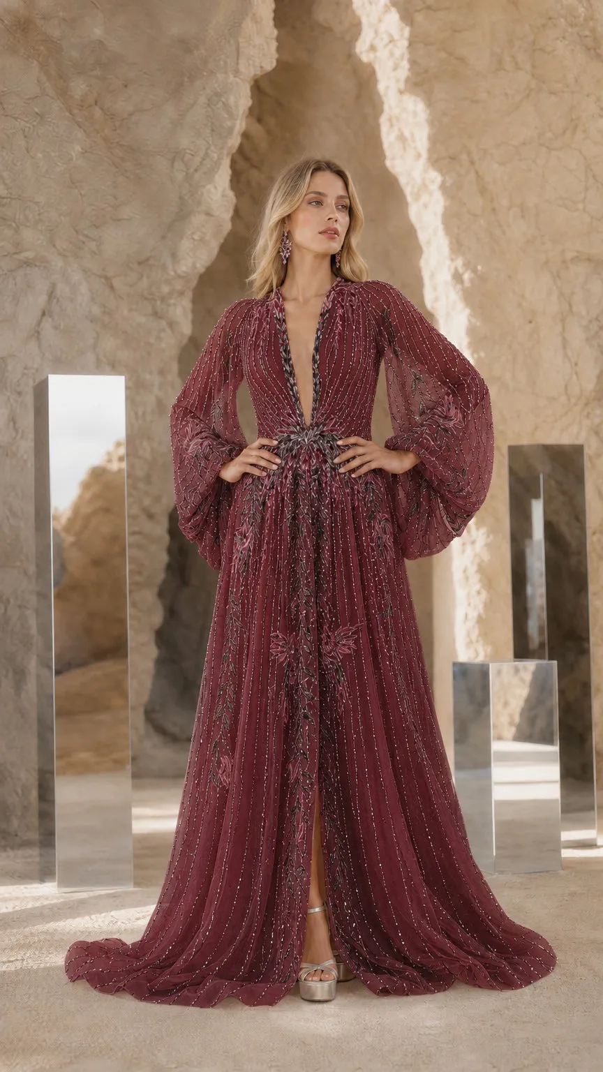 Elegance Long-Sleeve Evening Gown