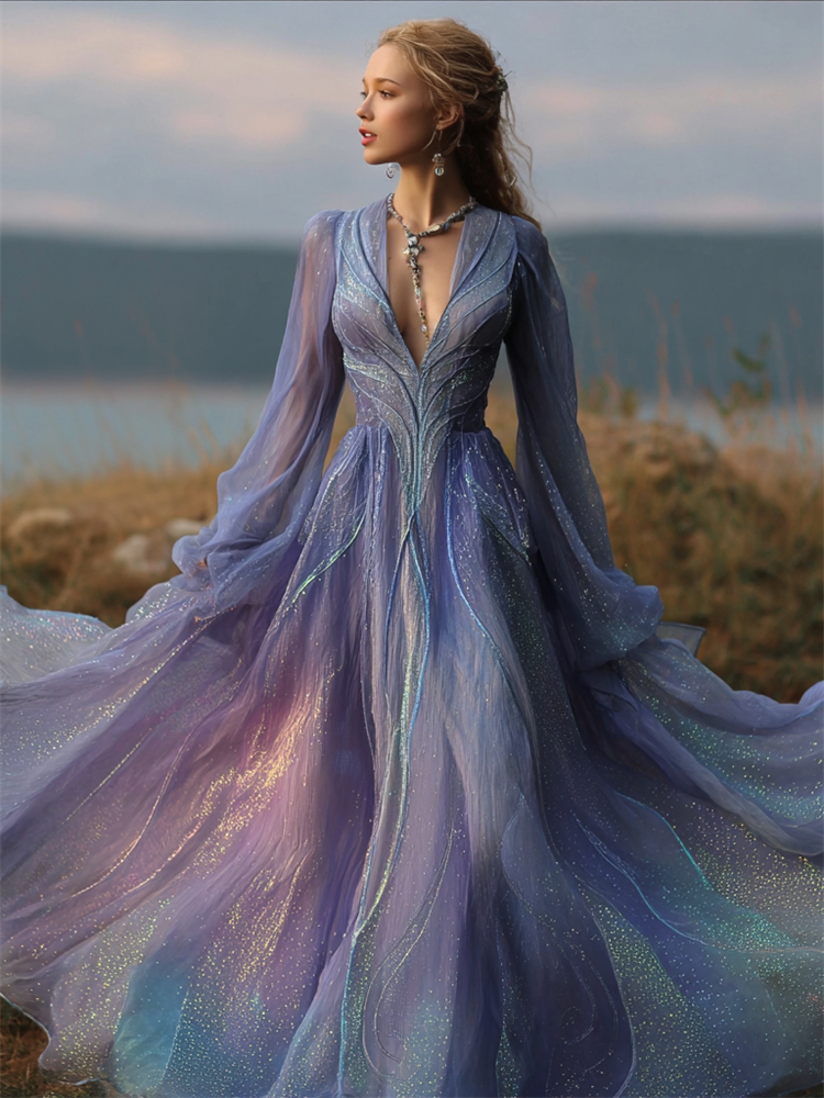 Vintage Opal Inspired Glitter Gradient Celtic Flowy Maxi Dress