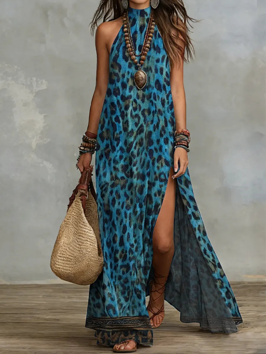 Leopard Print Sleeveless Maxi Dress