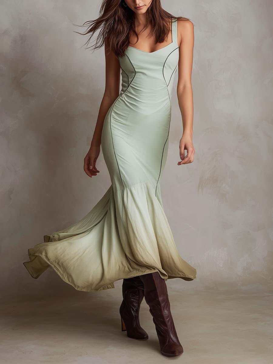 Ombre Flowy-Hem Bodycon Maxi Dress