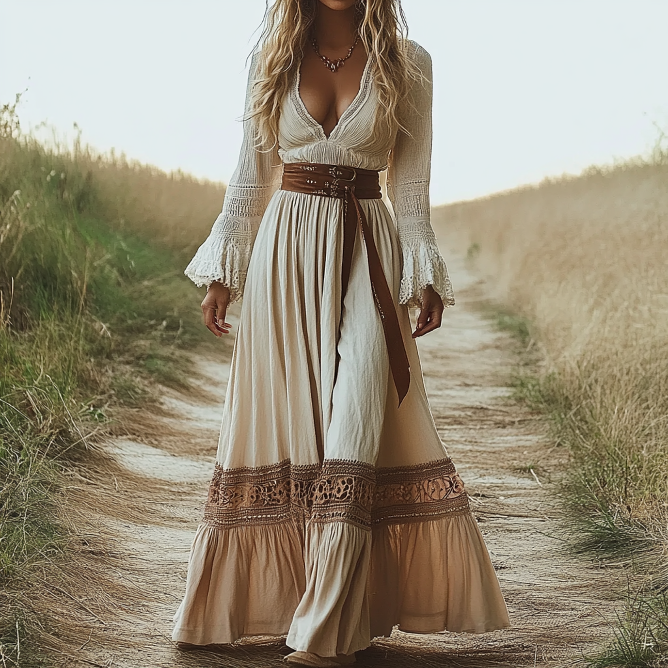 Elegant Bohemian Pastoral Style Maxi Dress