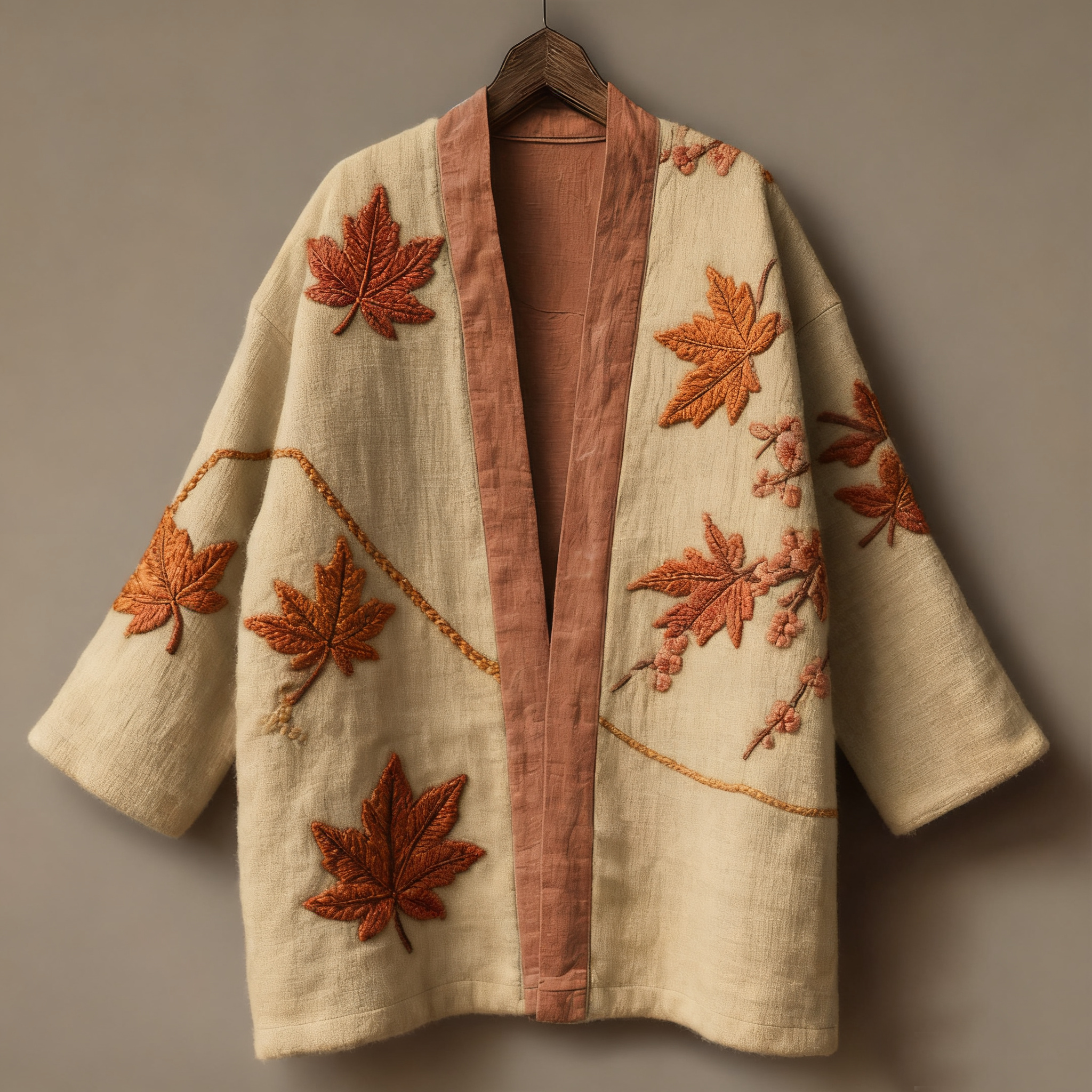 Japanese art ukiyo-e three-dimensional embroidered linen kimono cardigan
