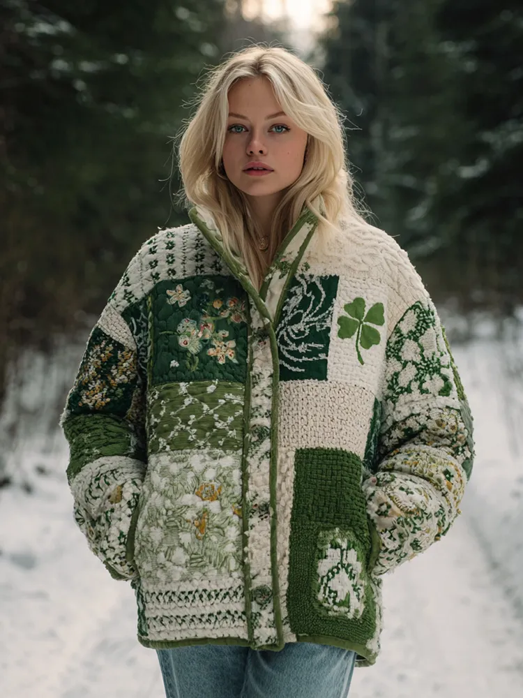 Women's Floral Clover Button-down Warm Sweater