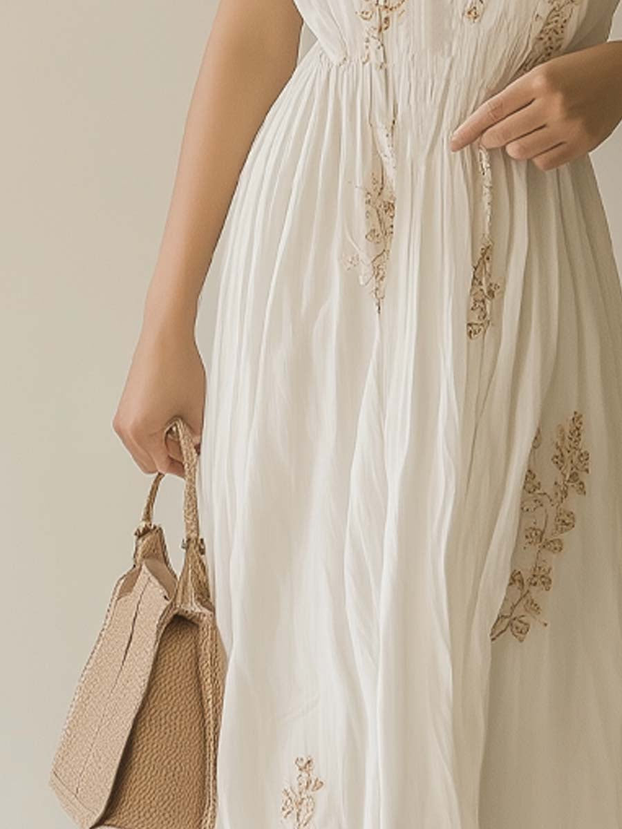 Bohemian Embroidered Sleeveless Chiffon Maxi Dress