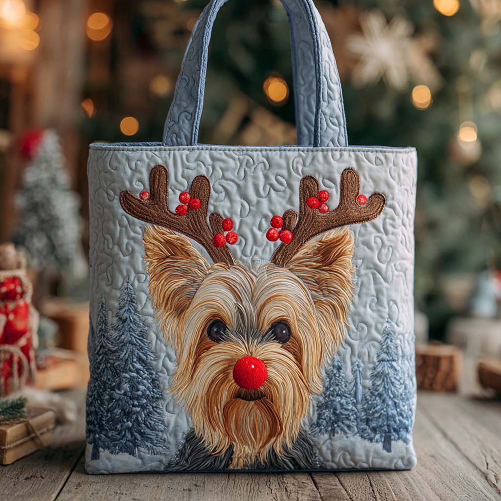 Holiday Reindeer Dog Quilted Tote Bag