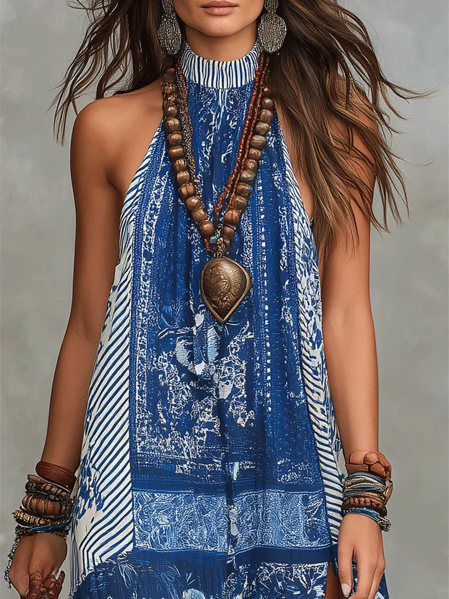 Ethnic Print Sleeveless Maxi Dress