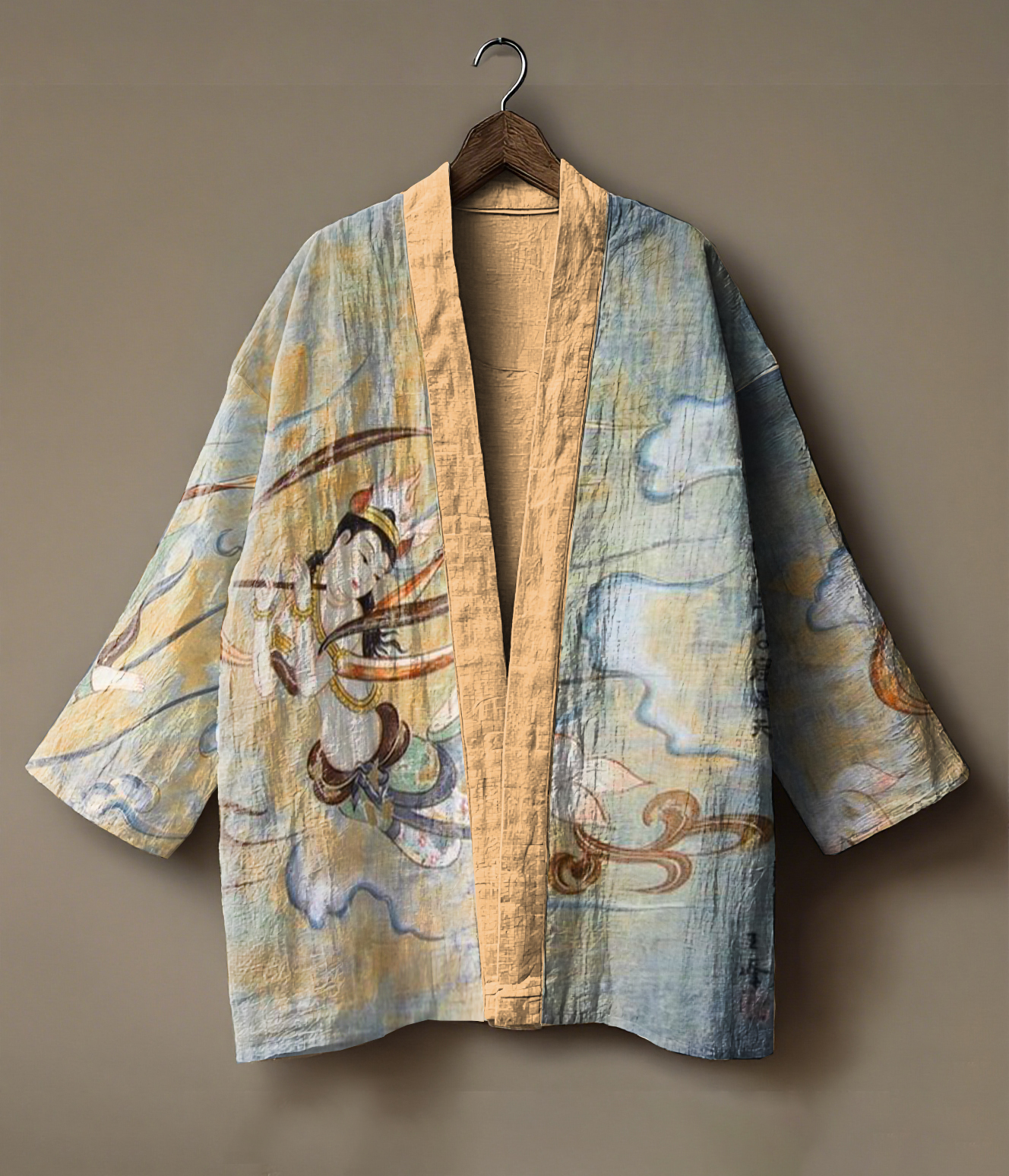 Abstract print embroidered linen cardigan kimono