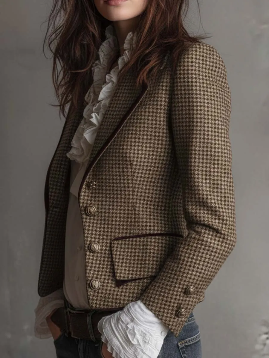 Vintage Tweed Houndstooth Tailored Blazer