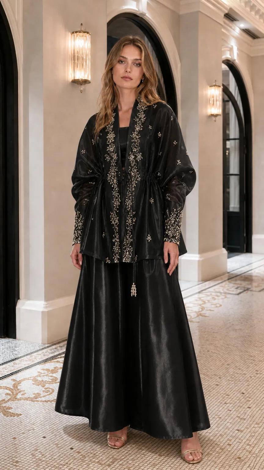Metallic Overcoat and Wide-Leg Pants Set