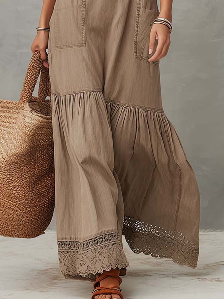 Classic Khaki Pure-Cotton Sleeveless Maxi Dress