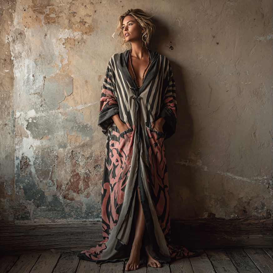 autumn & winter flannel V-neck hoodie robe