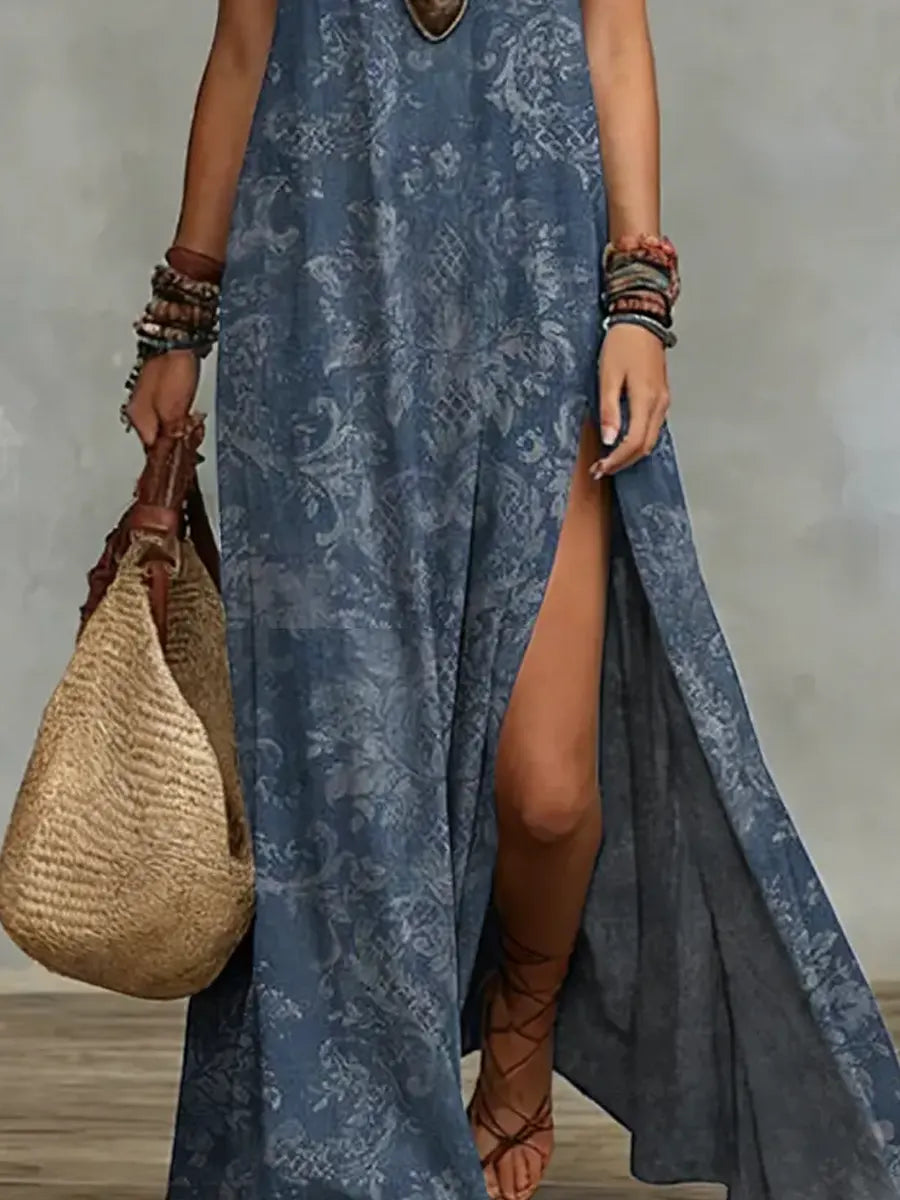 Floral Print Sleeveless Maxi Dress