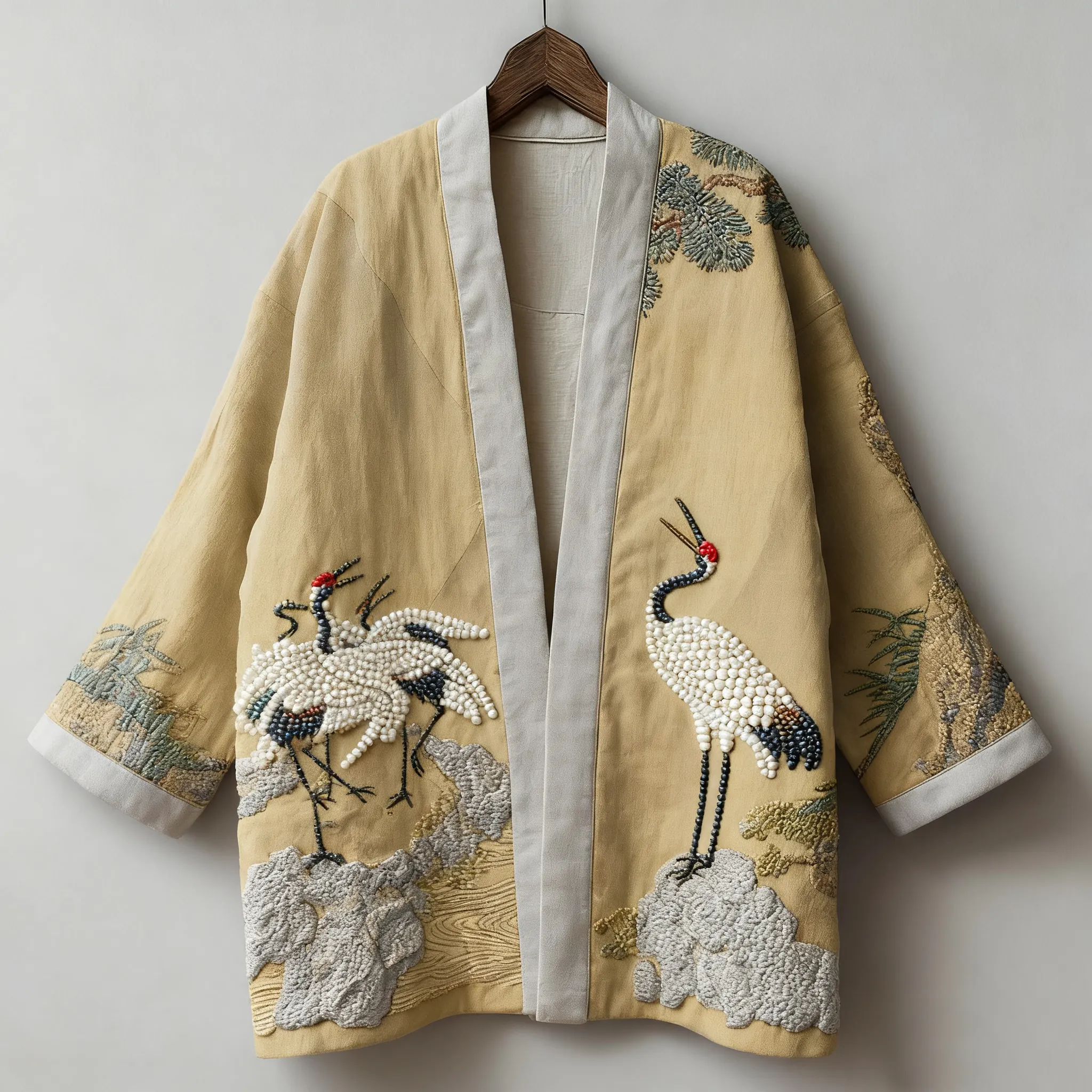 Oriental art landscape painting three-dimensional embroidery linen kimono cardigan