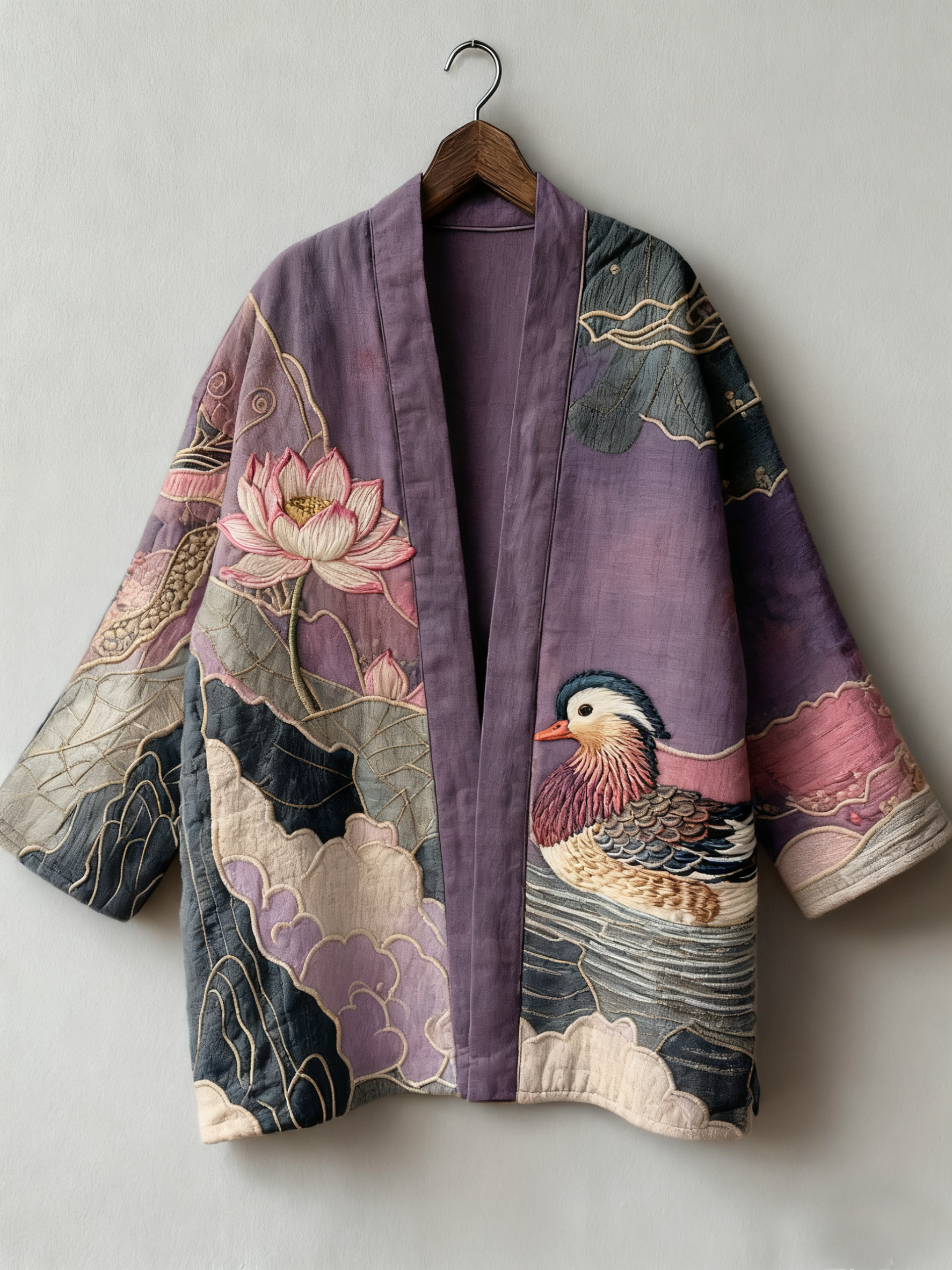 Oriental art landscape painting three-dimensional embroidery linen kimono cardigan