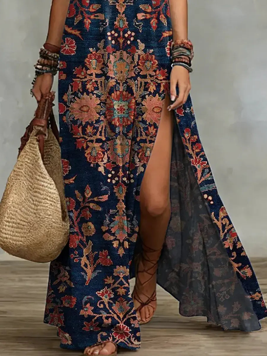 Ethnic Print Sleeveless Maxi Dress