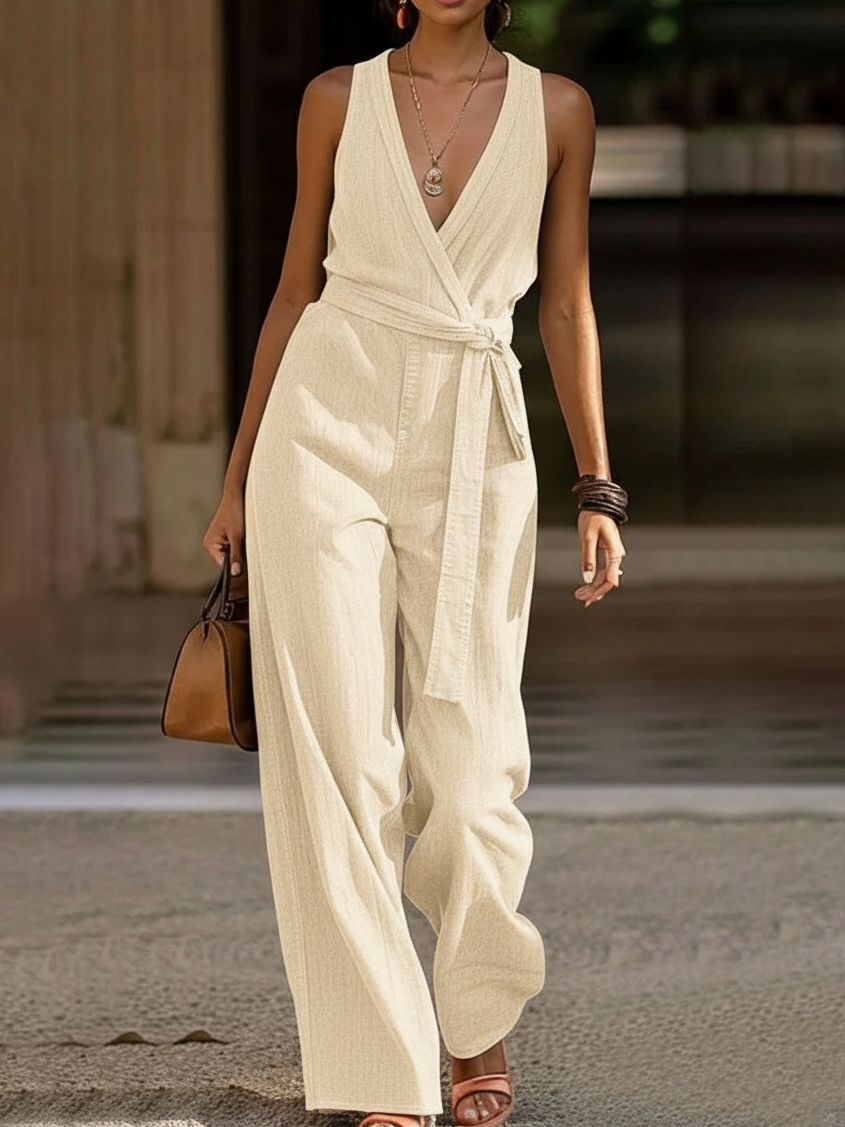 Elegant Casual Loose-fitting Cotton Wide-leg Jumpsuit
