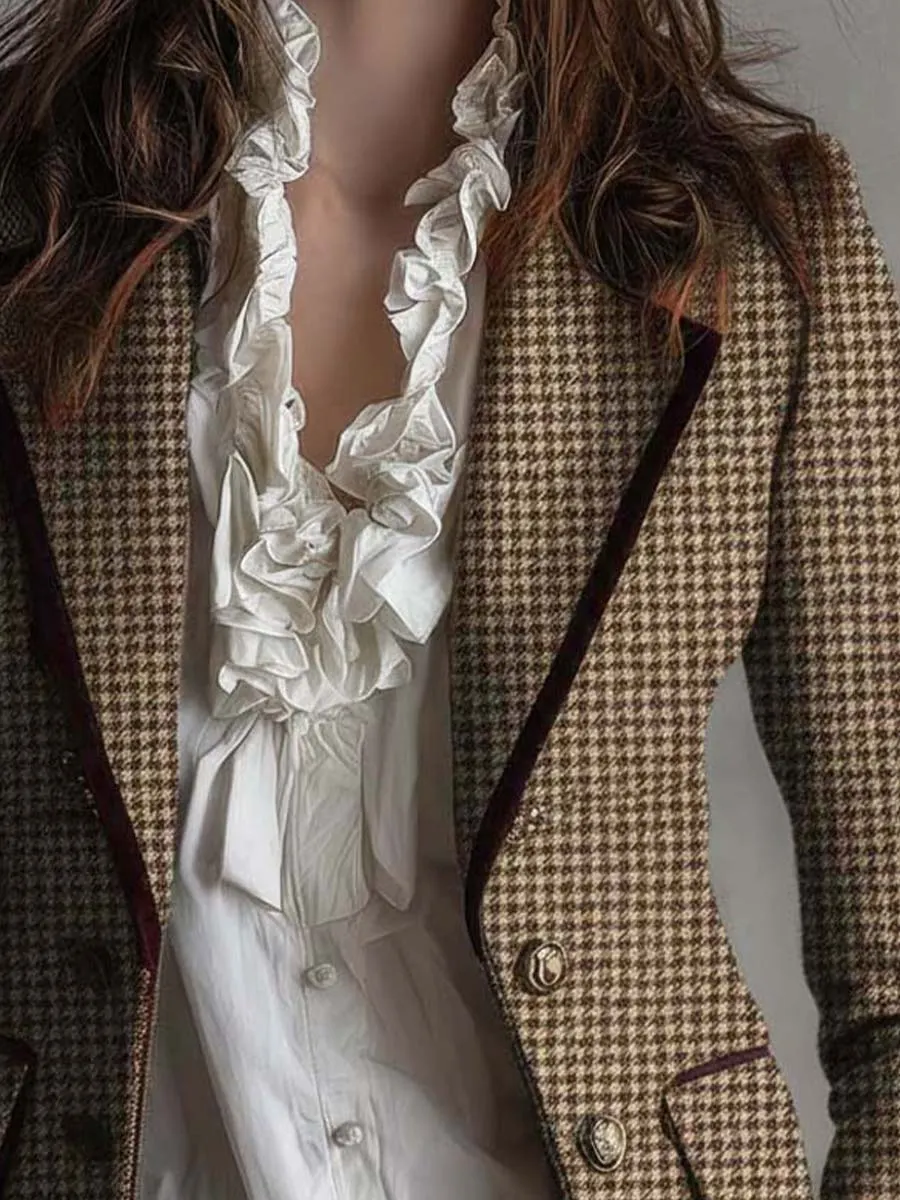 Vintage Tweed Houndstooth Tailored Blazer