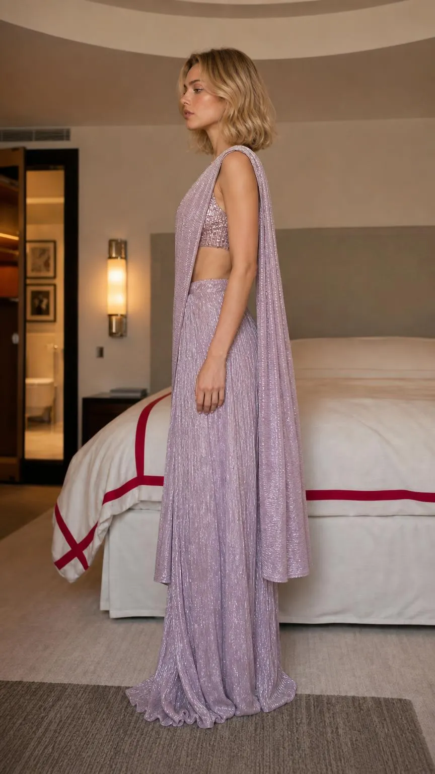 Glitter Shimmer Ready-to-Wear Saree with Matching Blouse