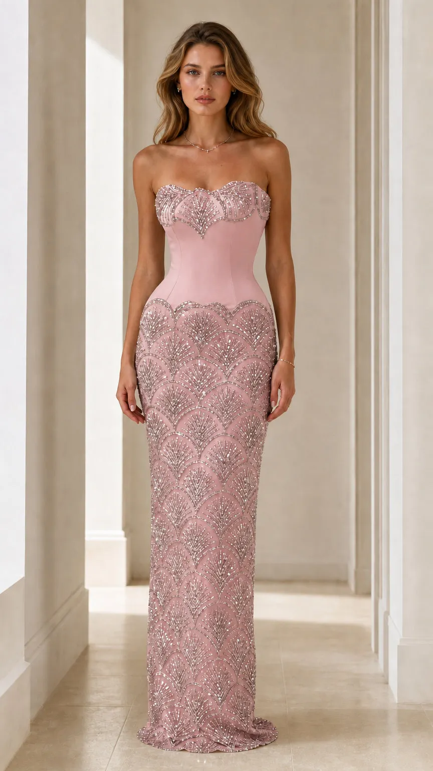 Stunning Embellished Strapless Evening Gown