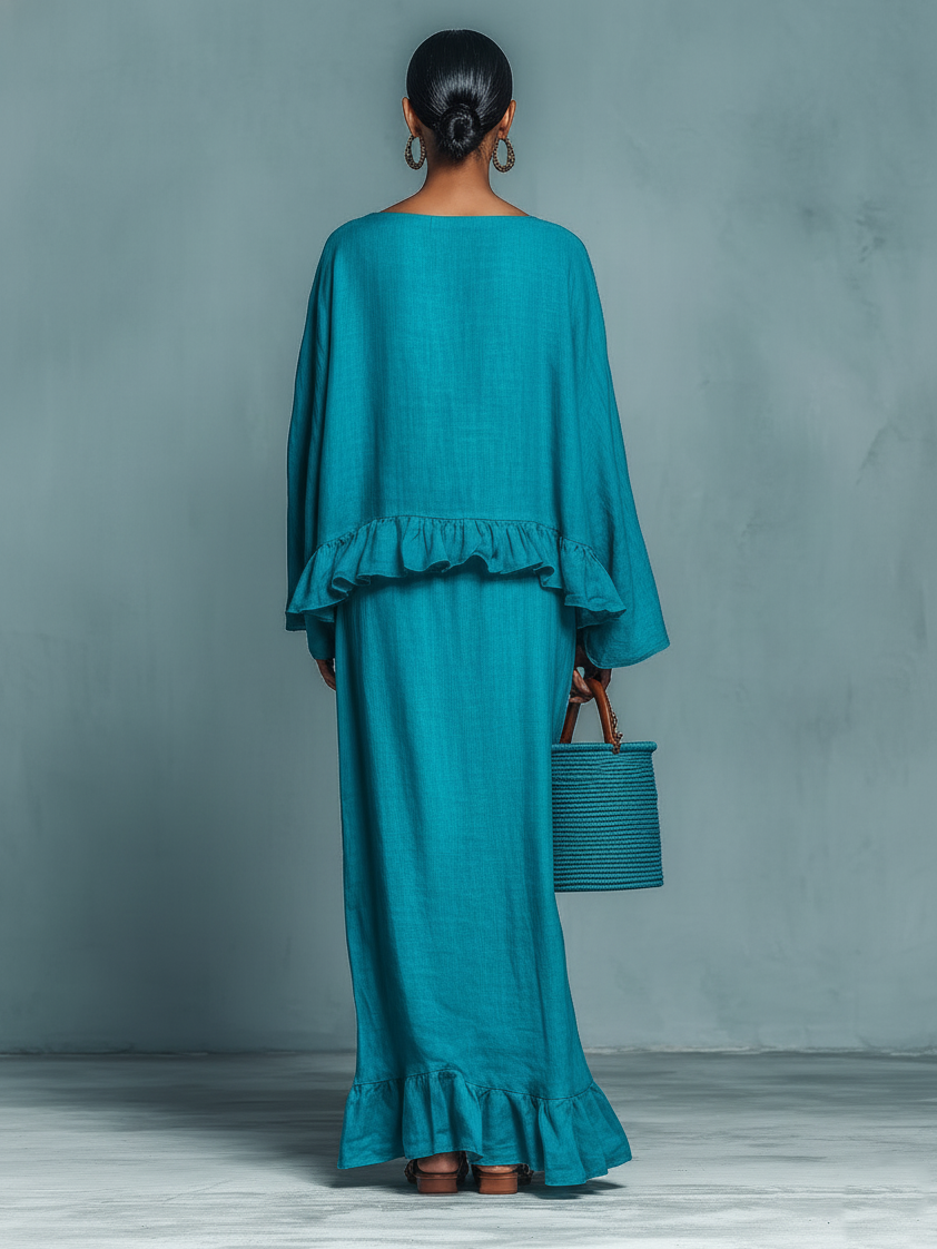 Women's Minimalist Linen Blend Blouse And Straight Skirt Set