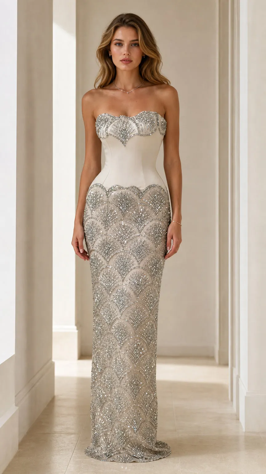 Stunning Embellished Strapless Evening Gown