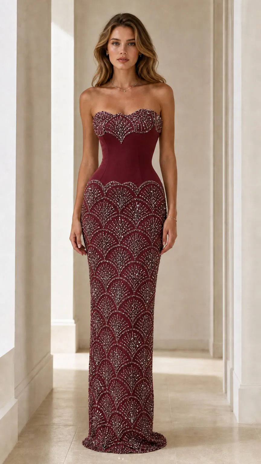 Stunning Embellished Strapless Evening Gown
