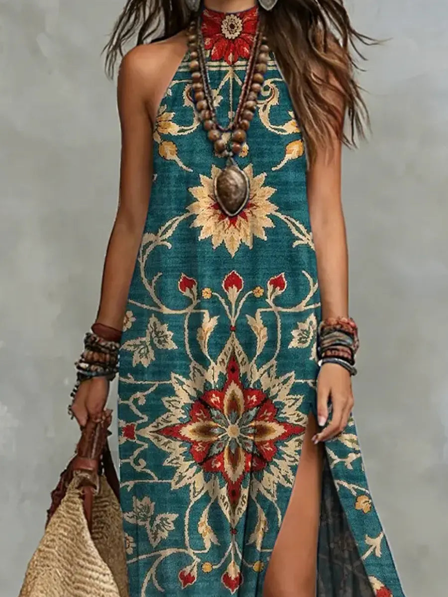 Ethnic Print Sleeveless Maxi Dress