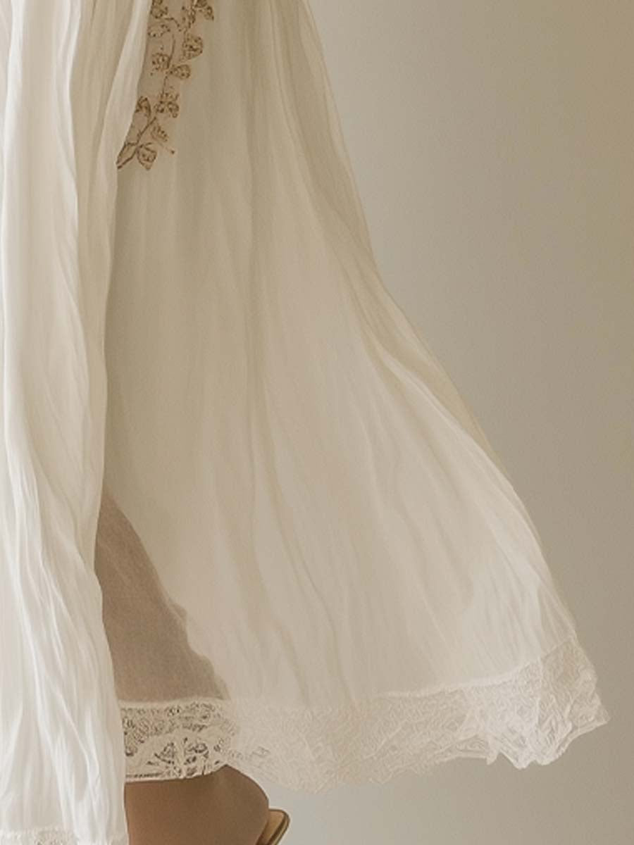 Bohemian Embroidered Sleeveless Chiffon Maxi Dress
