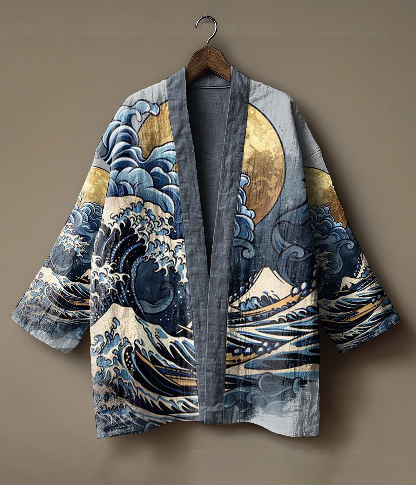 Japanese art-embroidered linen kimono cardigan