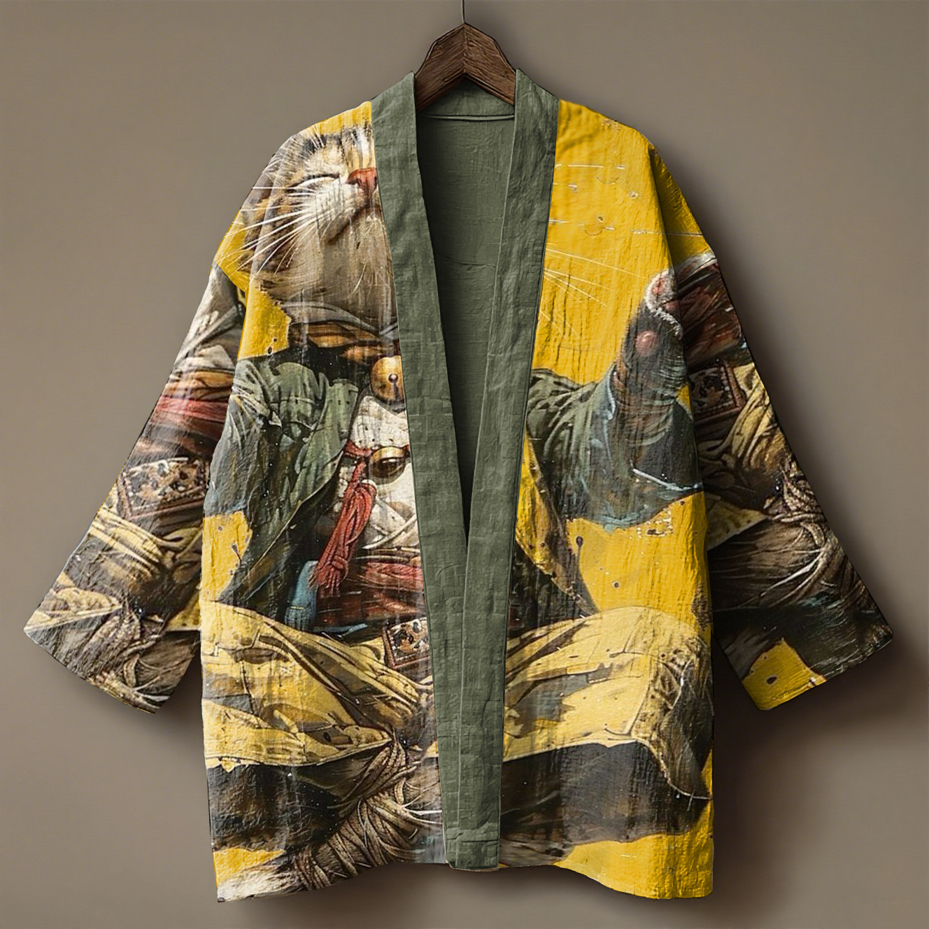 Oriental ink-wash art embroidered linen kimono cardigan