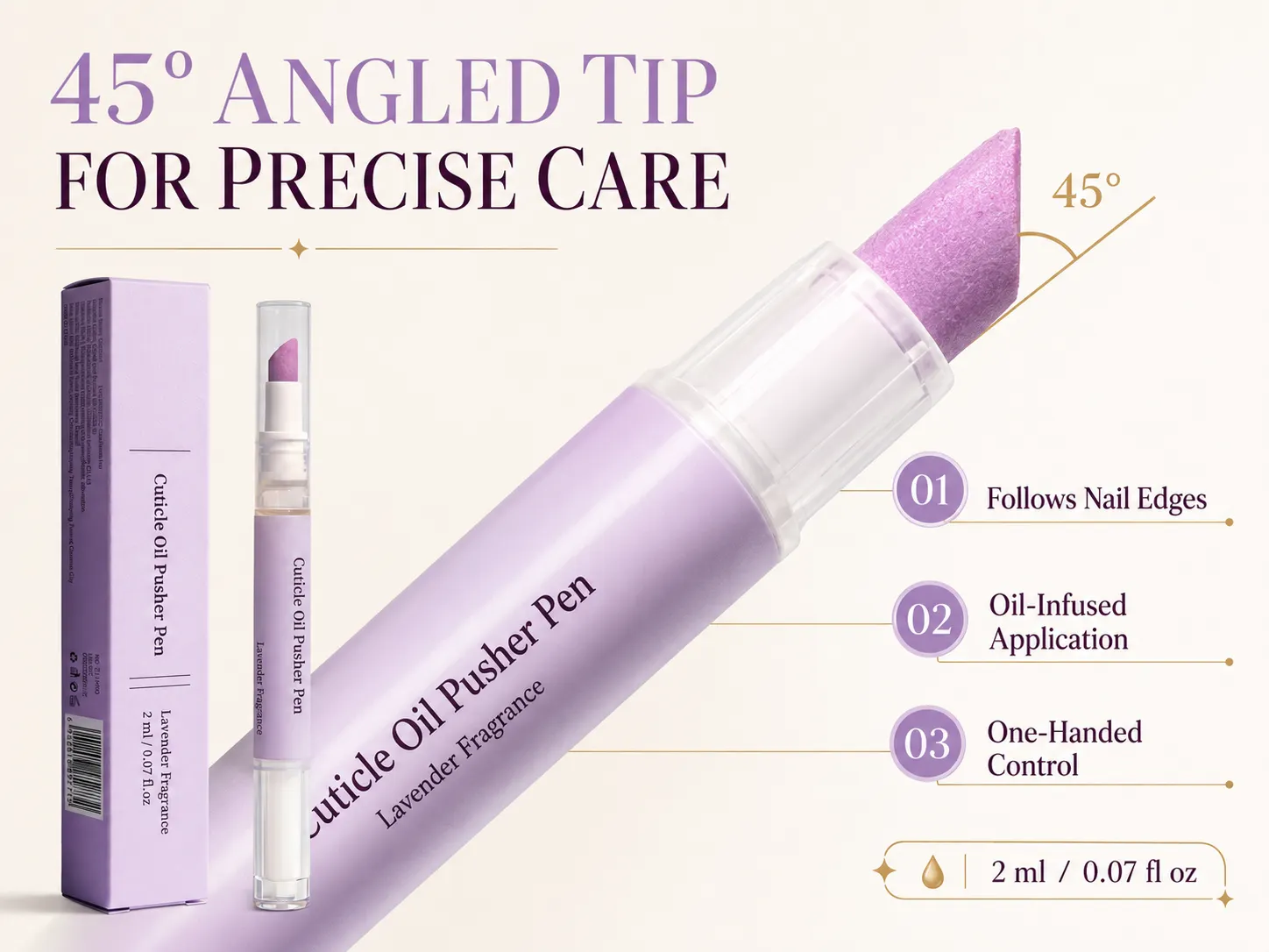 45 degree angled cuticle pusher tip