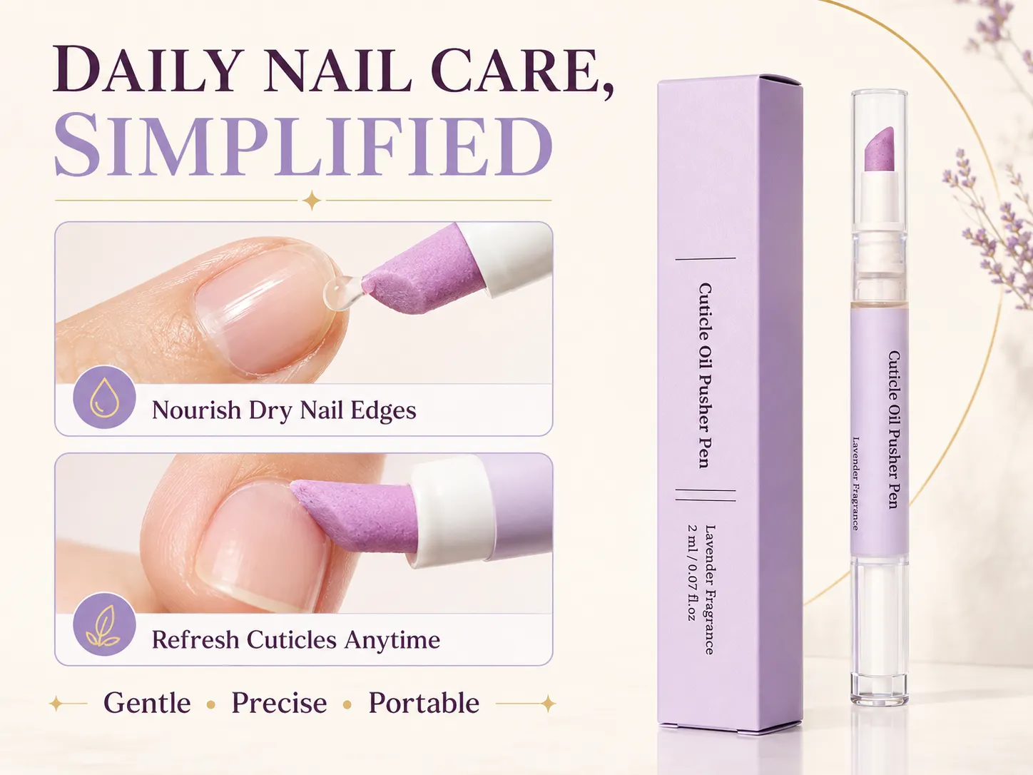 Cuticle oil pen applied around natural nail