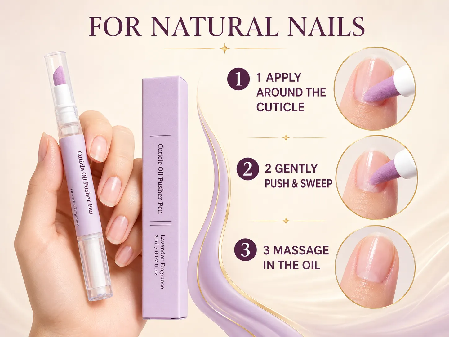 Three steps for using cuticle oil pusher pen