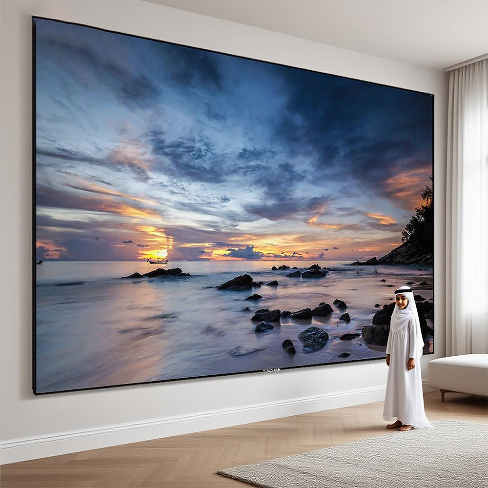 Acoustic Transparent Projection Screen, Micro-Perforated Fixed Frame Screen, 4K/8K Compatible, Ultra HD Home Theater Display, Large Format Projection Screen for Cinema and Entertainment