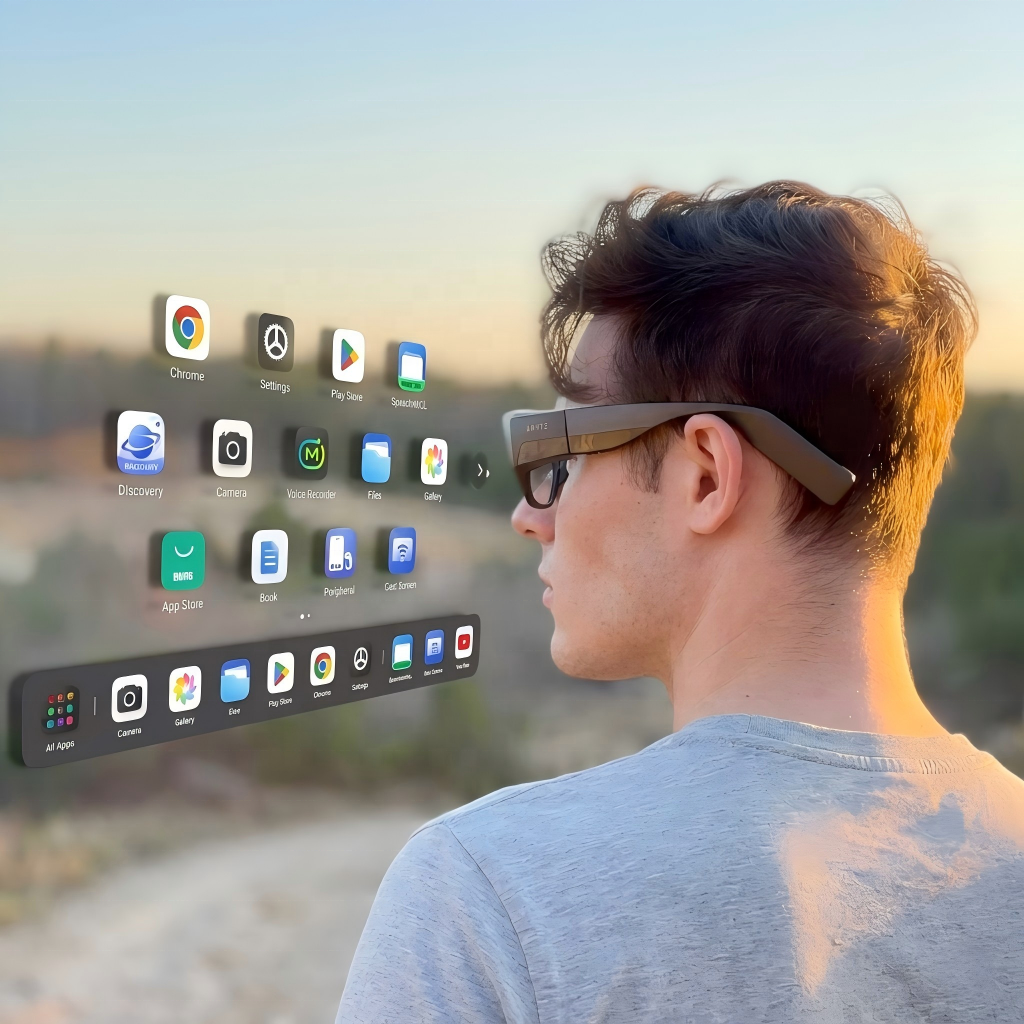 Wireless AI AR Smart Glasses 8+128GB Memory Full-color 1080P Display AI Voice Assistant Game