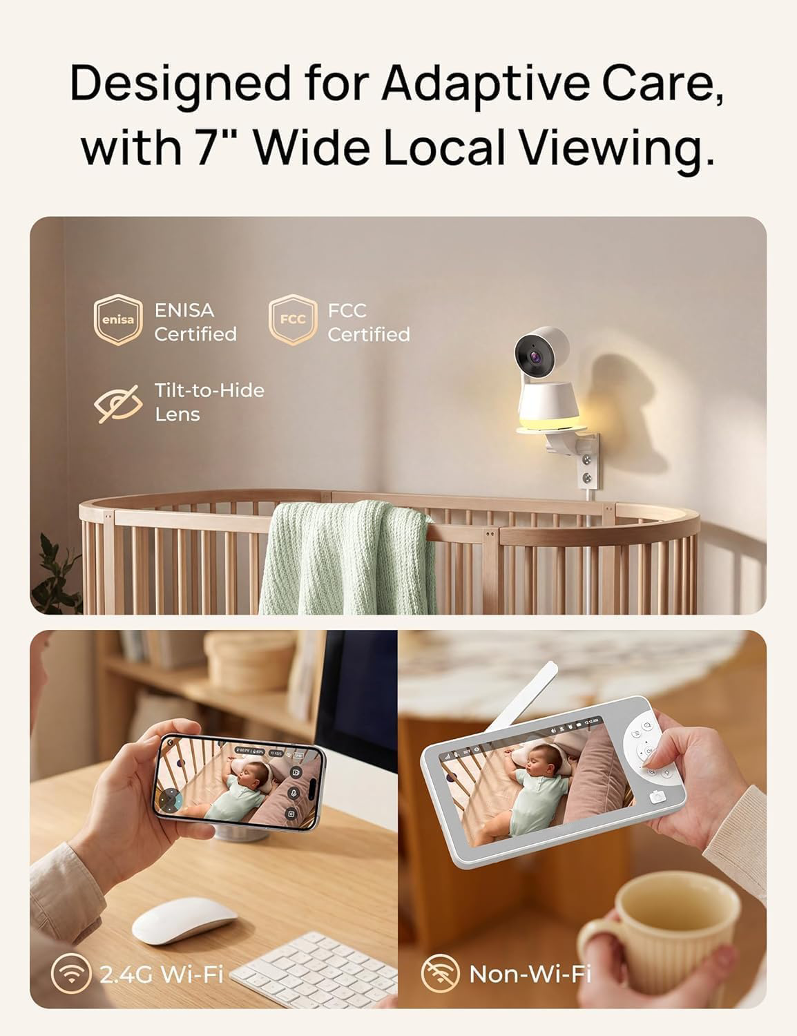 Smart Baby Monitor with 2K Camera, 5 Inch HD Display, Pan Tilt Zoom, Night Vision, Motion Detection, Two-Way Audio, Temperature Monitoring, Remote App Access for Nursery Monitoring