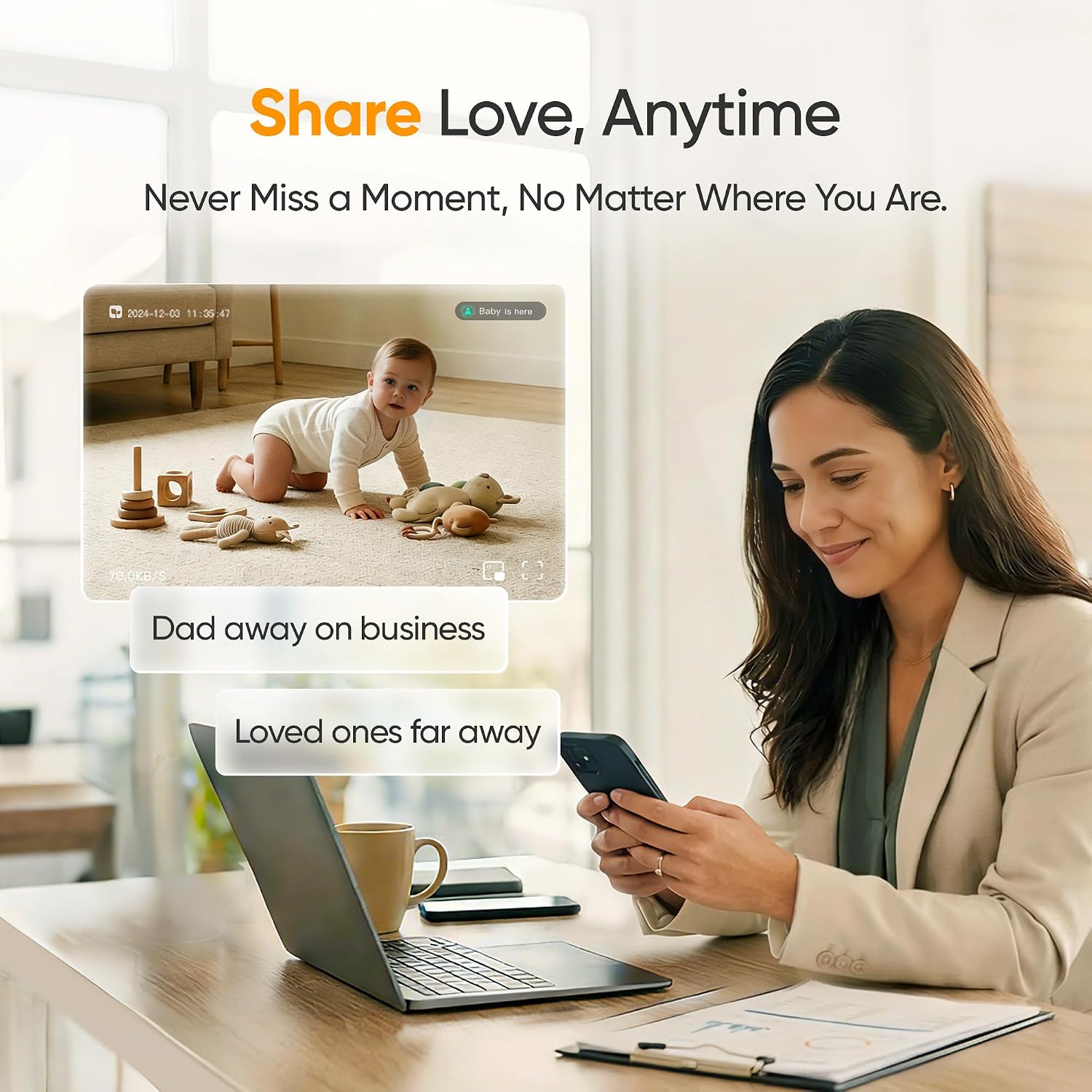 Smart Baby Monitor with 4K HD Camera, Night Vision, Motion & Sound Detection, Two-Way Audio, Mobile App Remote Viewing, Secure Local Storage for Nursery Monitoring