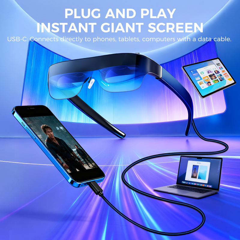 2026 New 3D AR VR Smart Glasses With HD Display Portable Design for Gaming Home Office
