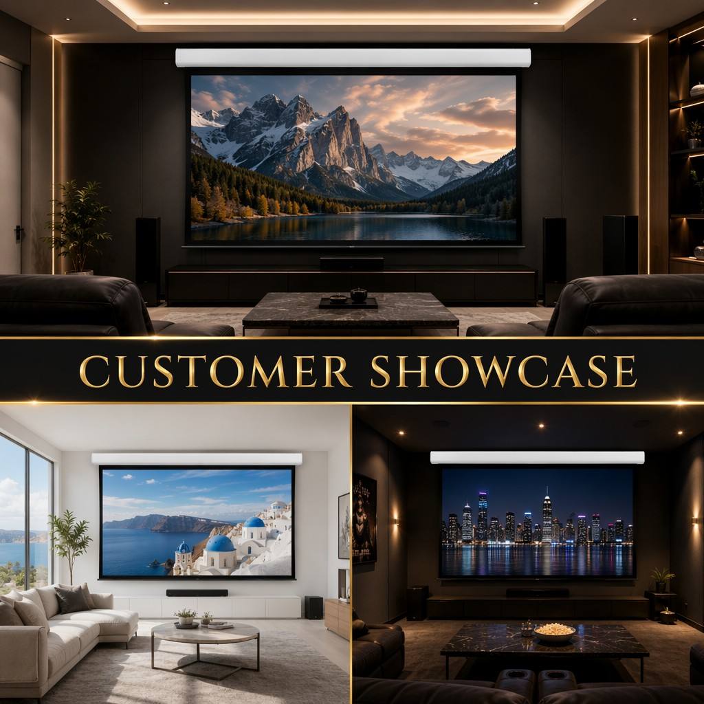 110 Inch Motorized Projection Screen, Ambient Light Rejecting Display, Electric Retractable Design, Tensioned Viewing Surface, Remote Control, Wall & Ceiling Installation for Home Theater and Conference Room