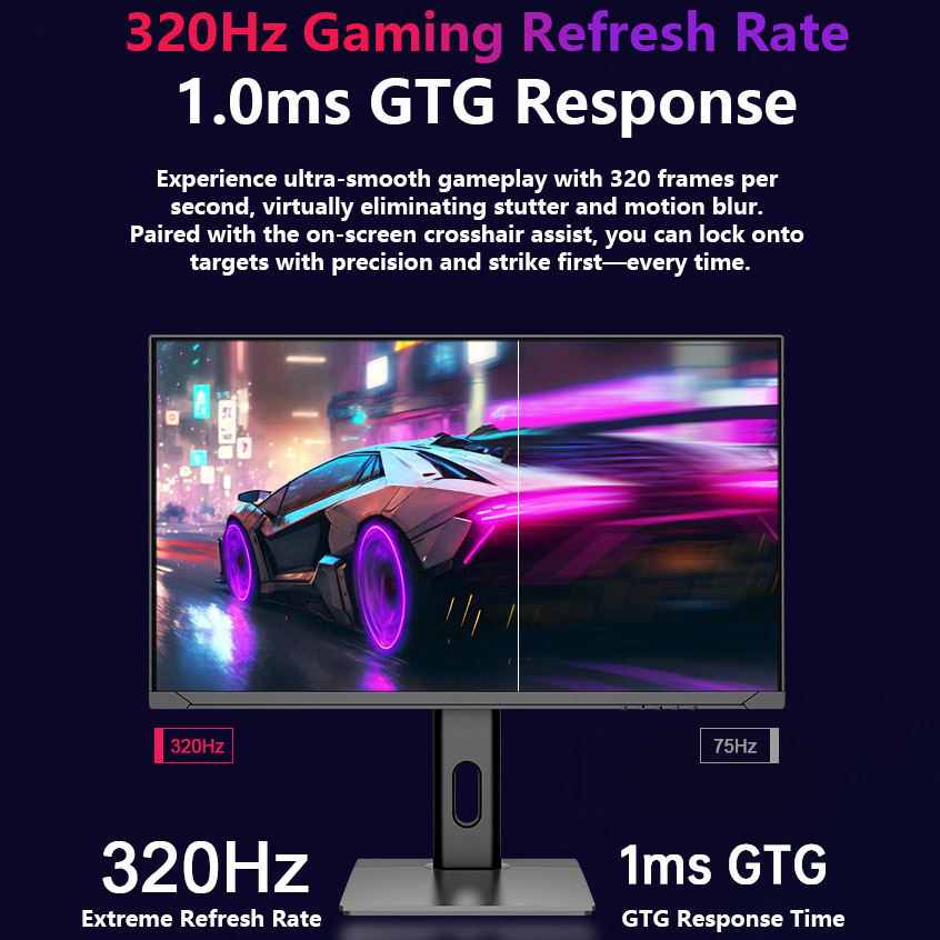 27 Inch Gaming Monitor, 4K QHD Display, High Refresh Rate, Fast Response Time, Borderless Screen, HDMI & DisplayPort Connectivity for Gaming and Office Use