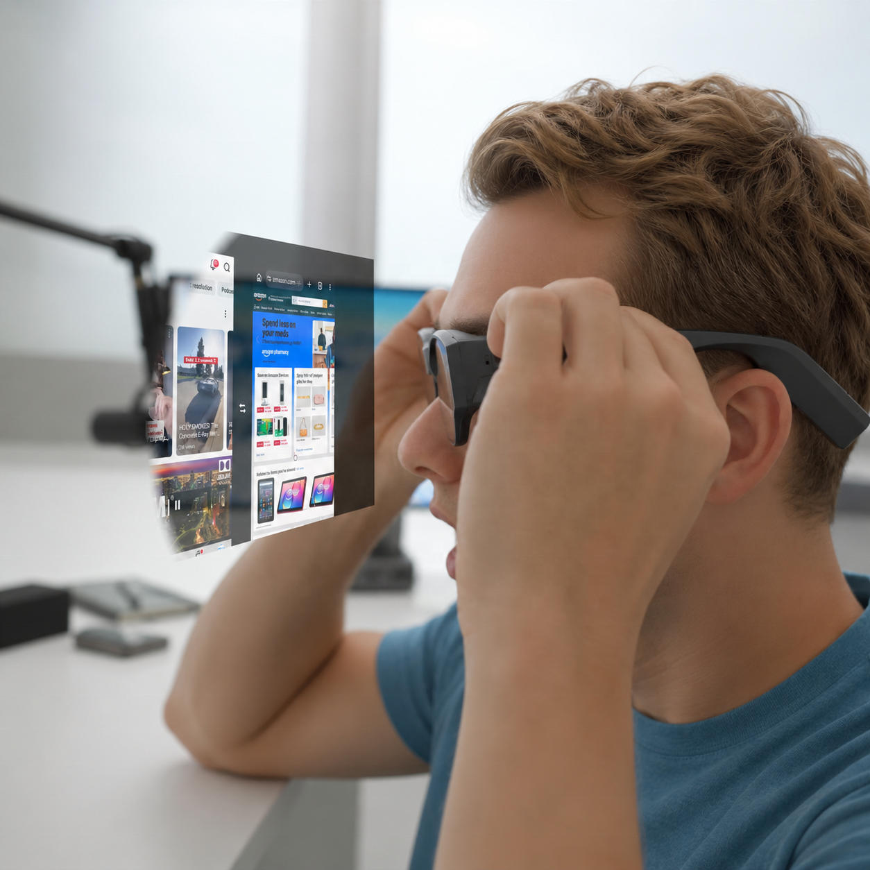 Wireless AI AR Smart Glasses 8+128GB Memory Full-color 1080P Display AI Voice Assistant Game