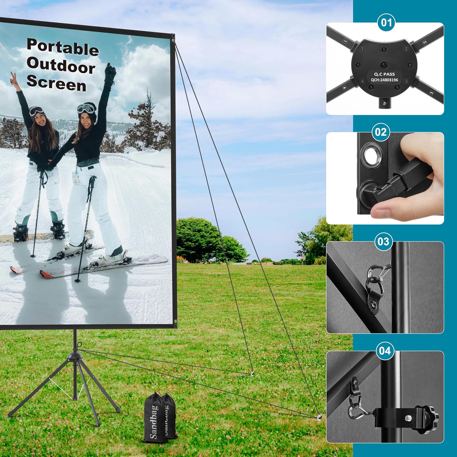 180 Inch Portable Projector Screen with Stand, HD 16:9 Movie Screen, Wrinkle-Resistant Projection Surface, Adjustable Tripod Frame, Easy Setup, Indoor Outdoor Home Theater & Backyard Entertainment
