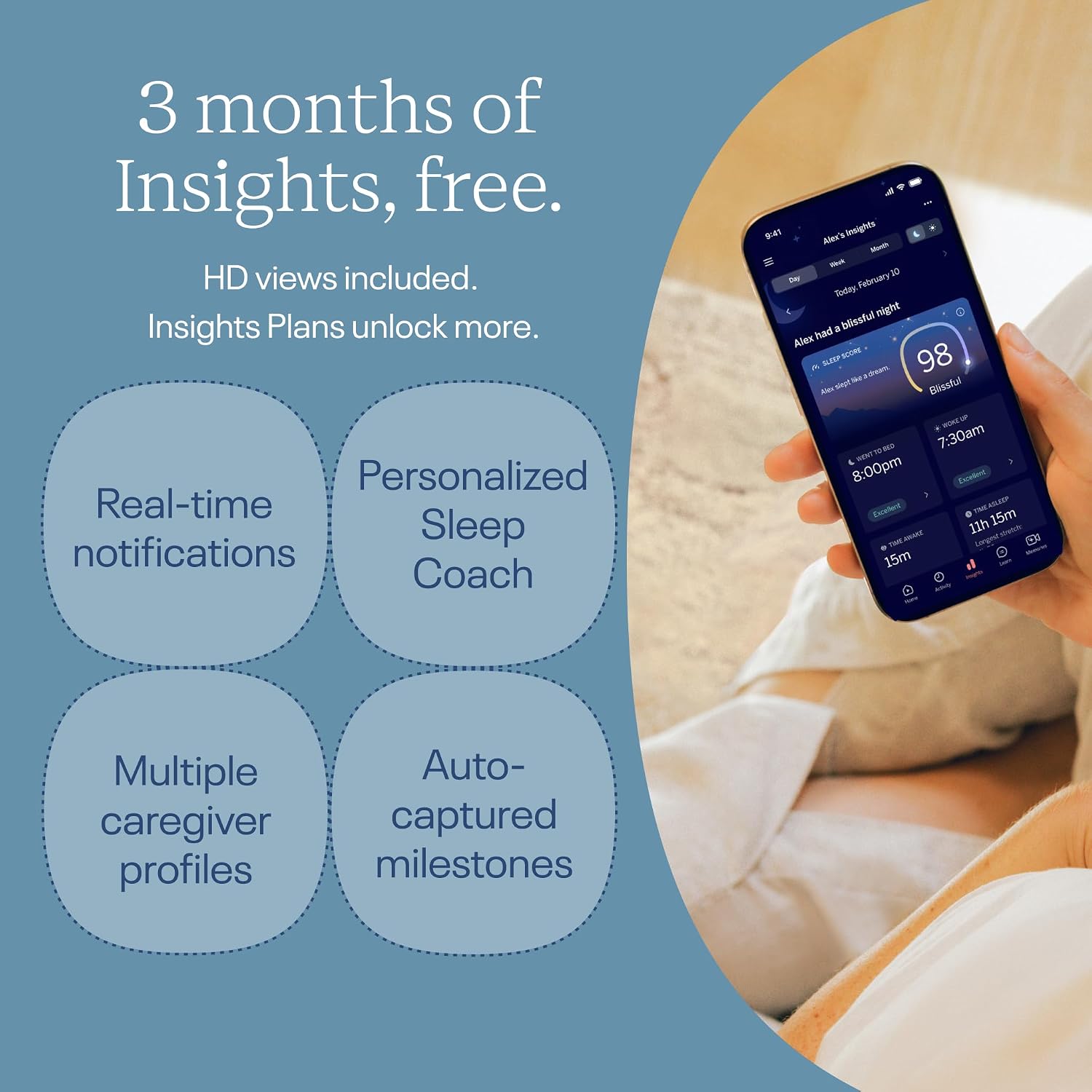 Smart Baby Monitor with HD Video, Motion & Sound Detection, Two-Way Audio, Temperature Monitoring, Mobile App Remote Viewing, Indoor Baby Camera for Home Nursery