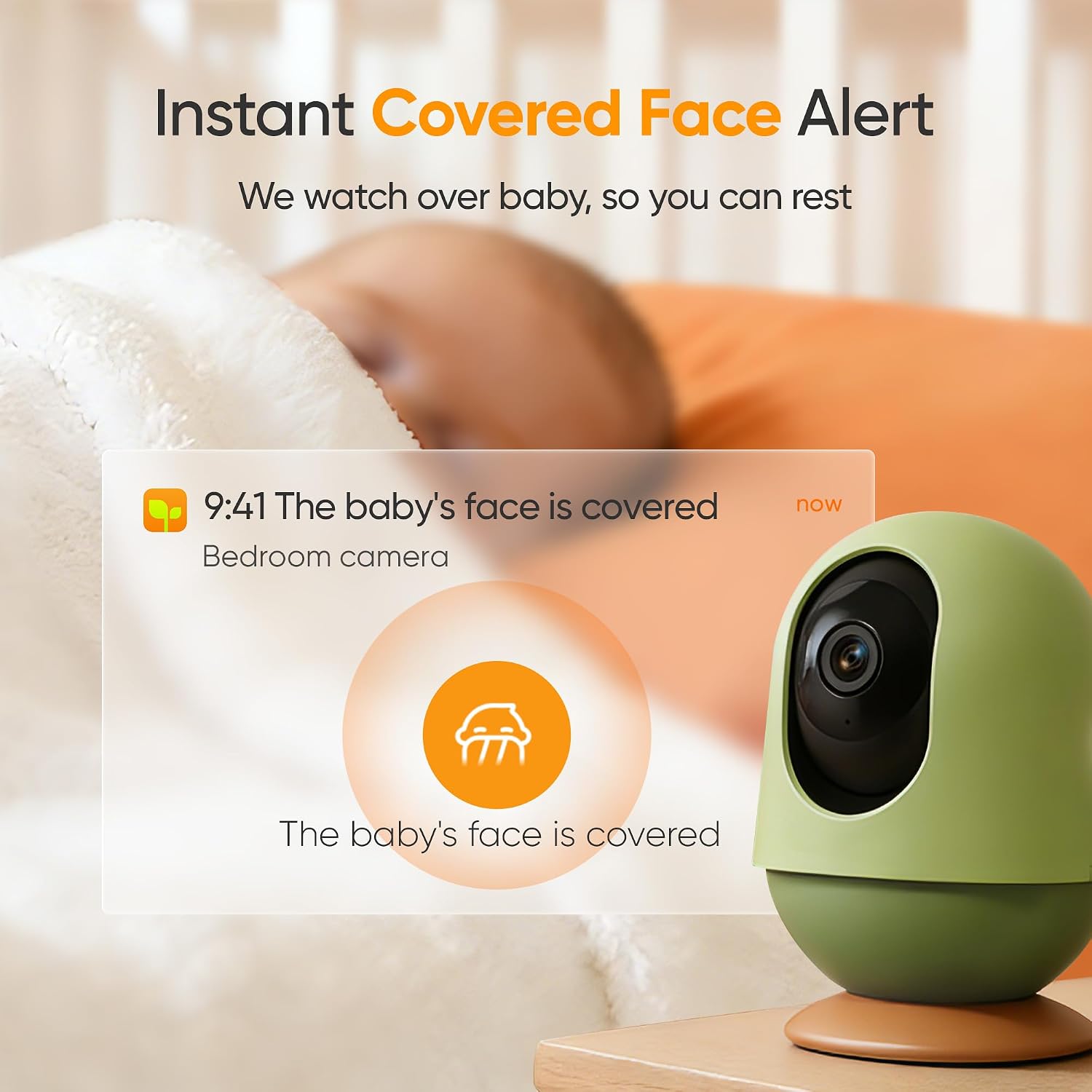 Smart Baby Monitor with 3K HD Camera, Night Vision, Motion & Sound Detection, Auto Tracking, Two-Way Audio, Mobile App Remote Viewing, Secure Local Storage for Nursery Monitoring