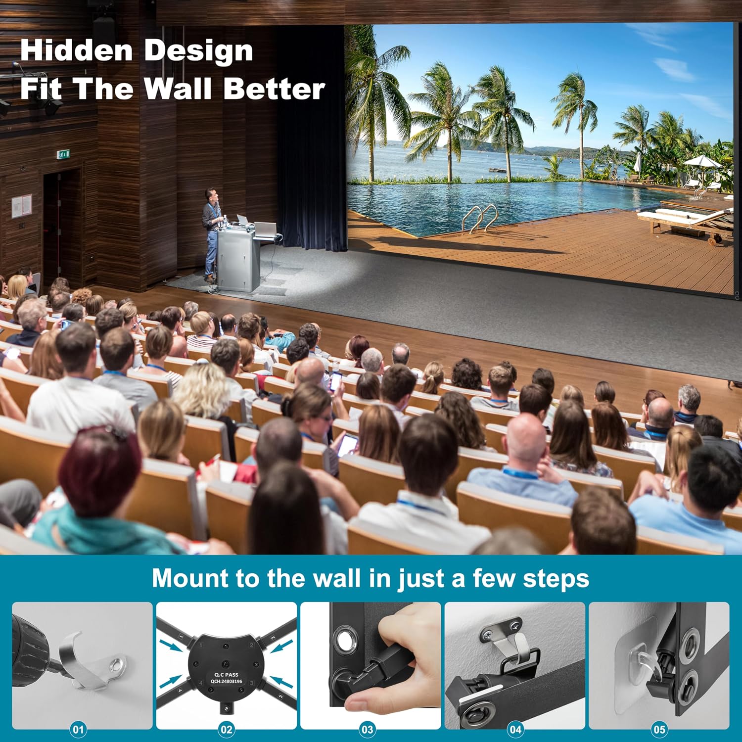 180 Inch Portable Projector Screen with Stand, HD 16:9 Movie Screen, Wrinkle-Resistant Projection Surface, Adjustable Tripod Frame, Easy Setup, Indoor Outdoor Home Theater & Backyard Entertainment