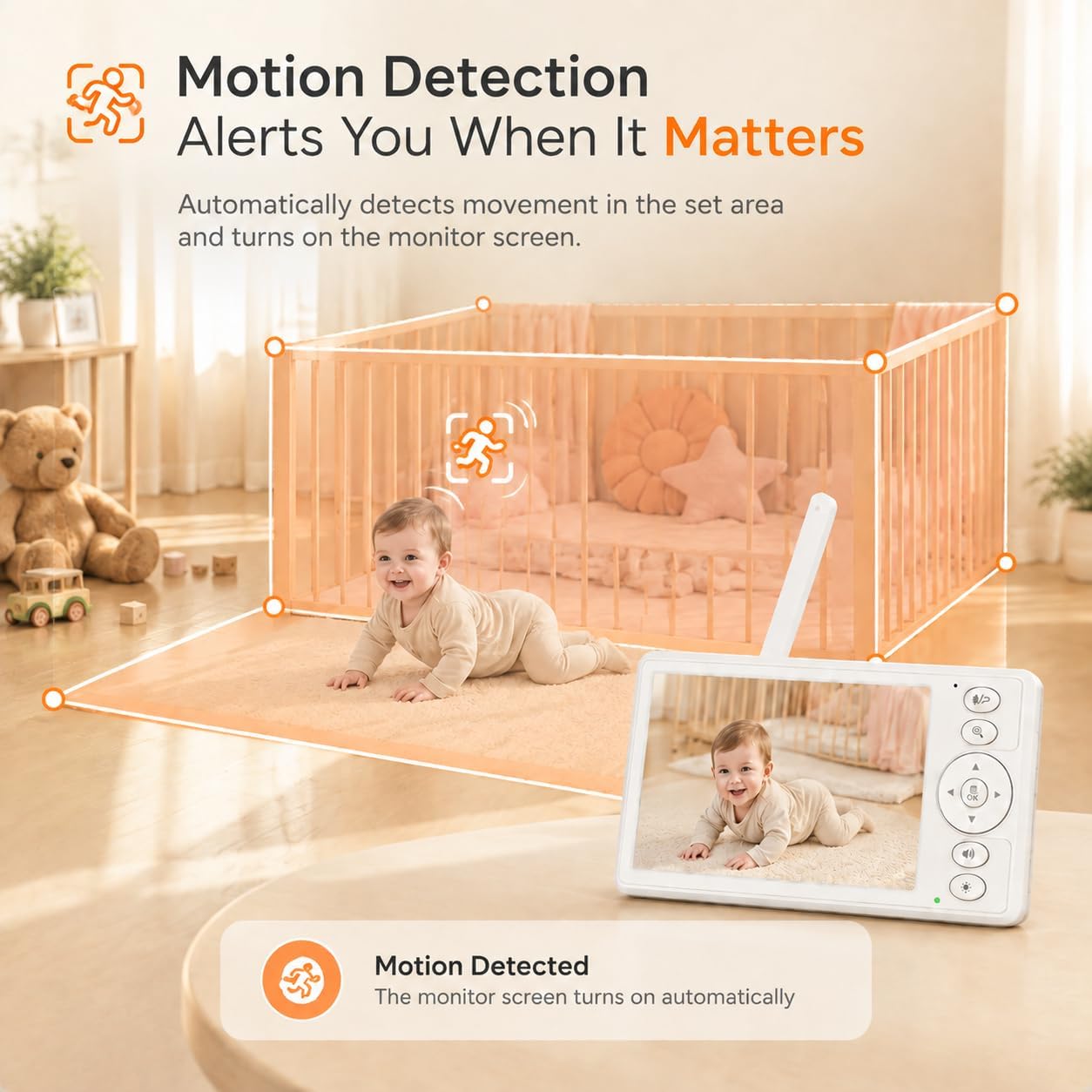Smart Baby Monitor with Camera and Audio, 5 Inch HD Display, Remote Pan Tilt Zoom, Night Vision, Two-Way Talk, Temperature Monitoring, Secure Wireless Connection for Nursery Monitoring