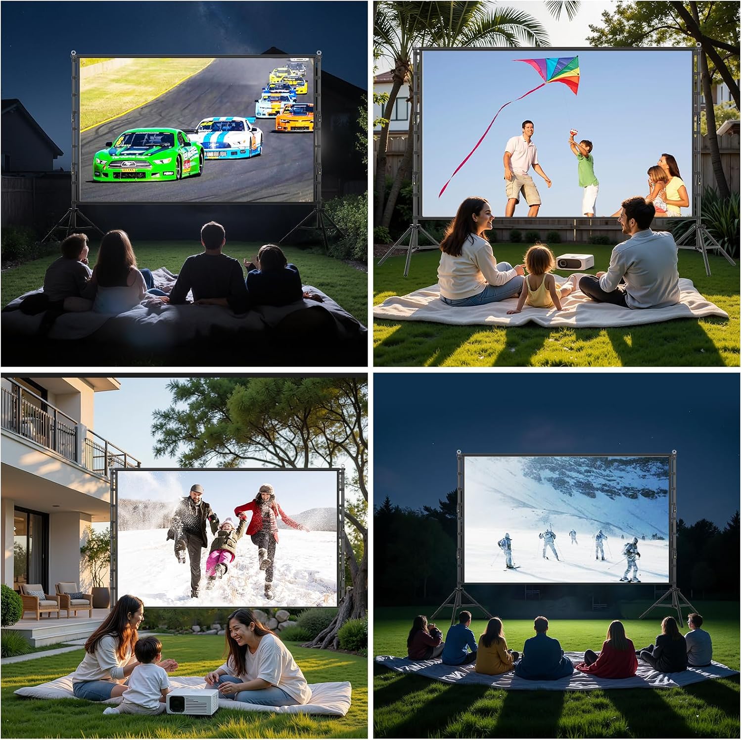 200 Inch Portable Projection Screen with Stand, Dual-Sided HD Display, Wrinkle-Resistant Screen, Quick Setup Frame, Indoor Outdoor Movie Screen for Home Theater, Camping and Events