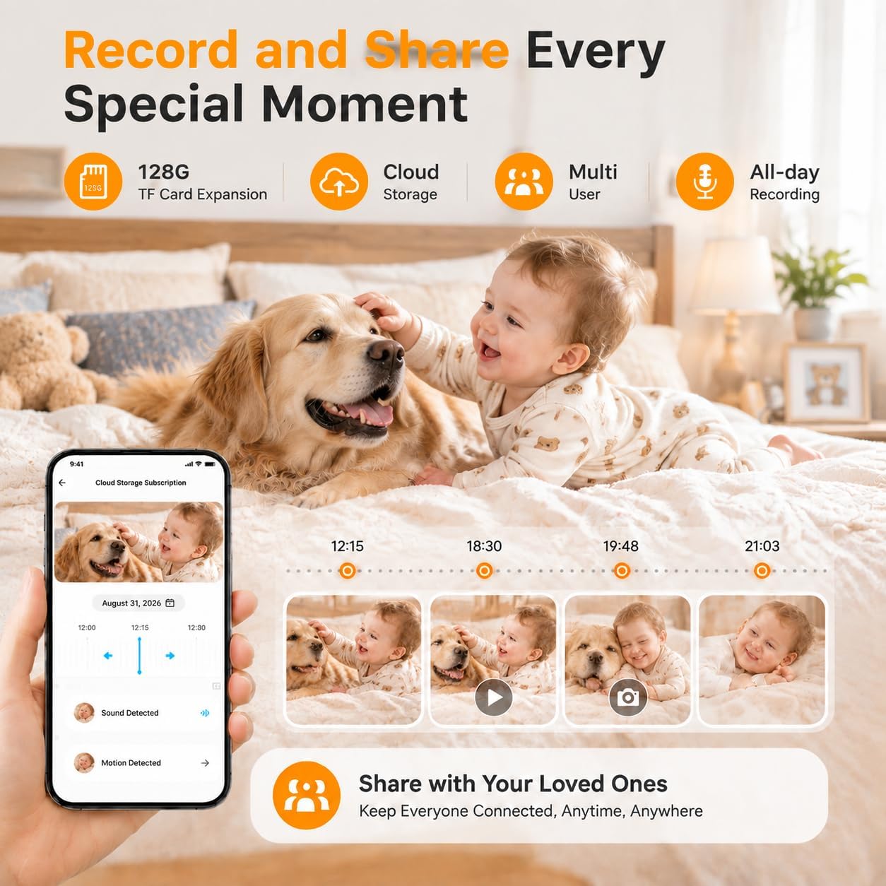 Smart Baby Monitor with Camera and Audio, 5 Inch HD Display, Remote Pan Tilt Zoom, Night Vision, Two-Way Talk, Temperature Monitoring, Secure Wireless Connection for Nursery Monitoring
